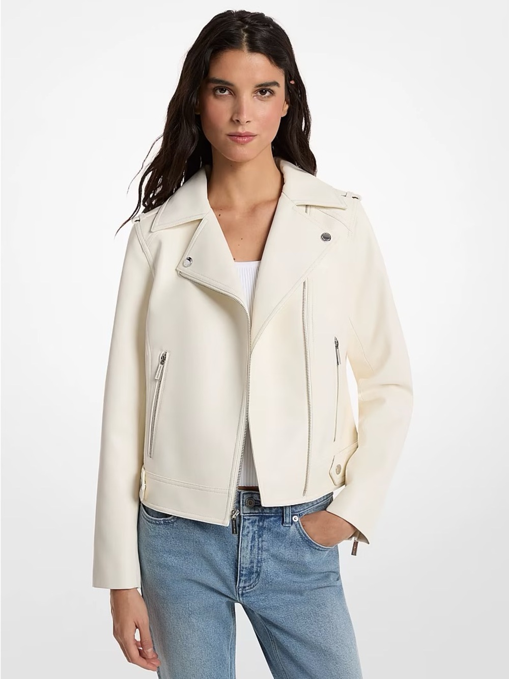 Vigoss Cream Leather Moto Jacket NWT size SMALL